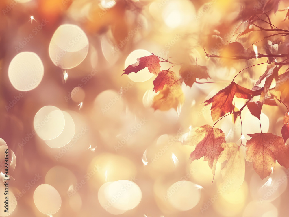 Fototapeta premium fall season leaf scene environmental happiness warm hope life peace ray sunlight bokeh light thanksgiving soft memories vacations maple plant tree