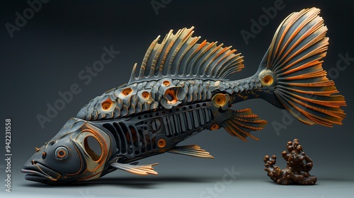 Wallpaper Mural Fish skeleton made of gold and wood Torontodigital.ca