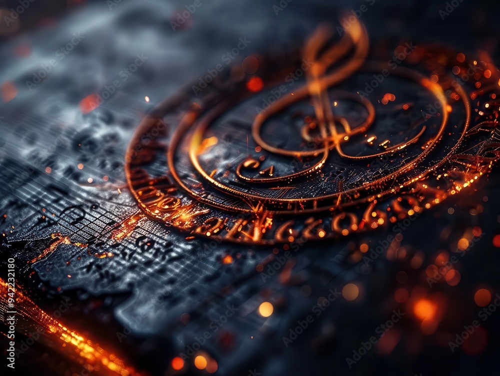 Musical notation with symbols, Fantasy, Elegant, Illustration, Emphasizing musical language Musical notation with symbols, Fantasy, Elegant, Illustration, Emphasizing musical language