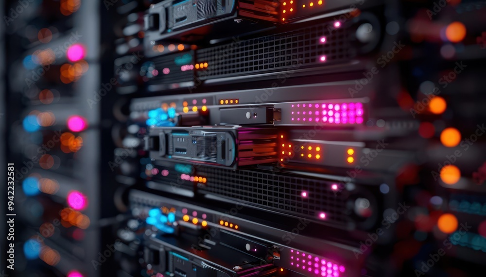 Fototapeta premium Network of computer servers, Futuristic, Clean, Digital, Highlighting interconnected technology