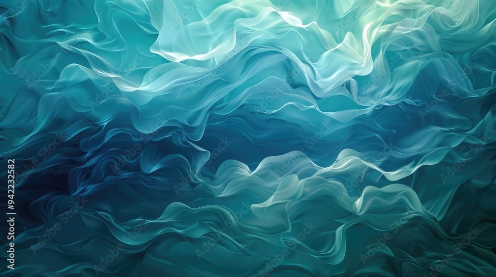 Fluid shapes in shades of blue and green resembling gentle waves Fluid shapes in shades of blue and green resembling gentle waves