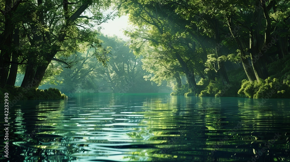 A lake surrounded by trees A lake surrounded by trees