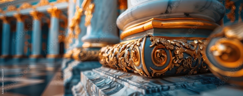 Fototapeta premium Ornate Baroque architecture, Vintage, Elegant, Illustration, Emphasizing historical opulence