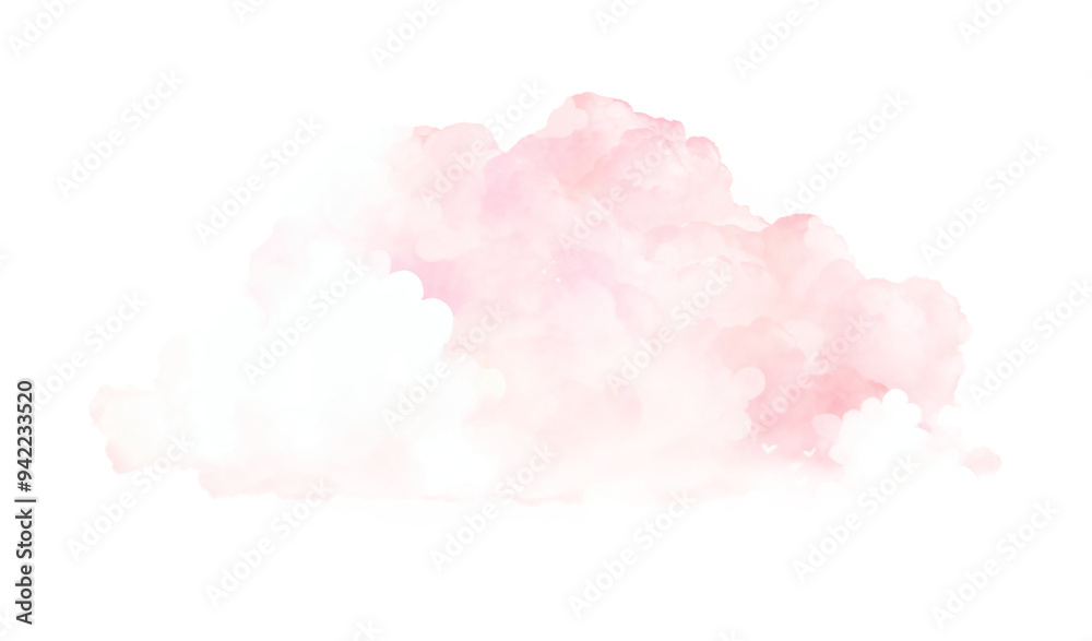 Fototapeta premium Pink watercolor cloud floats softly with wispy edges and a dreamy, ethereal quality on a transparent background