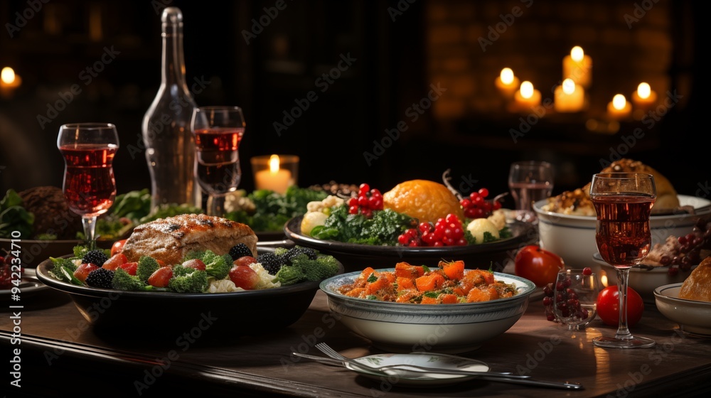 Christmas meal, served on the table with decoration christmas Christmas meal, served on the table with decoration christmas