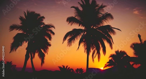 Silhouette of palm tree against golden sunset sky 4k animation