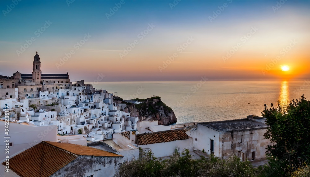 Obraz premium Sunset over the coast town