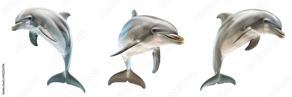 Fototapeta premium Set of A sleek dolphin with a playful smile isolated on transparent background
