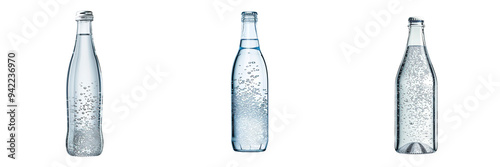 Set of A sleek bottle of sparkling water with a twist-off cap isolated on transparent background