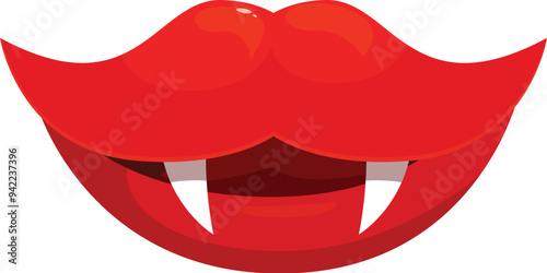 Cartoon style illustration of a vampire woman mouth showing fangs biting lip