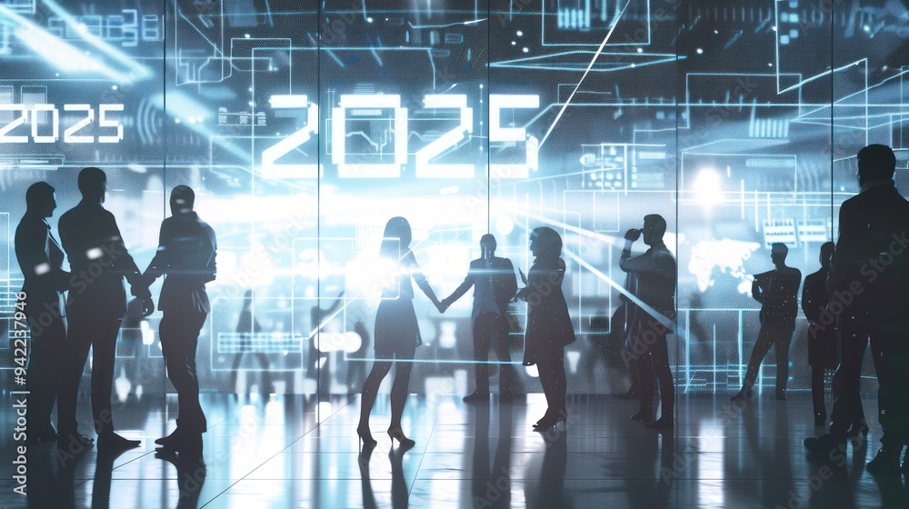 Silhouettes of Business People Looking Forward to the New Year 2025 Silhouettes of Business People Looking Forward to the New Year 2025
