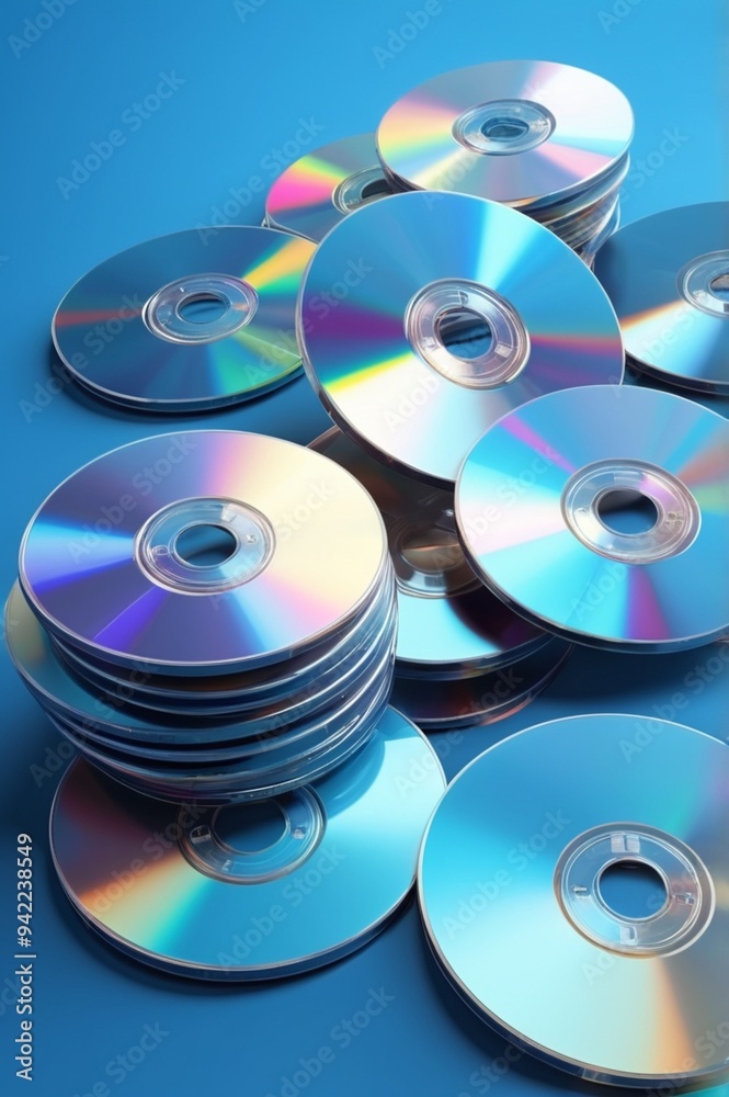 Stack of Cd discs on blue background Stack of Cd discs on blue background
