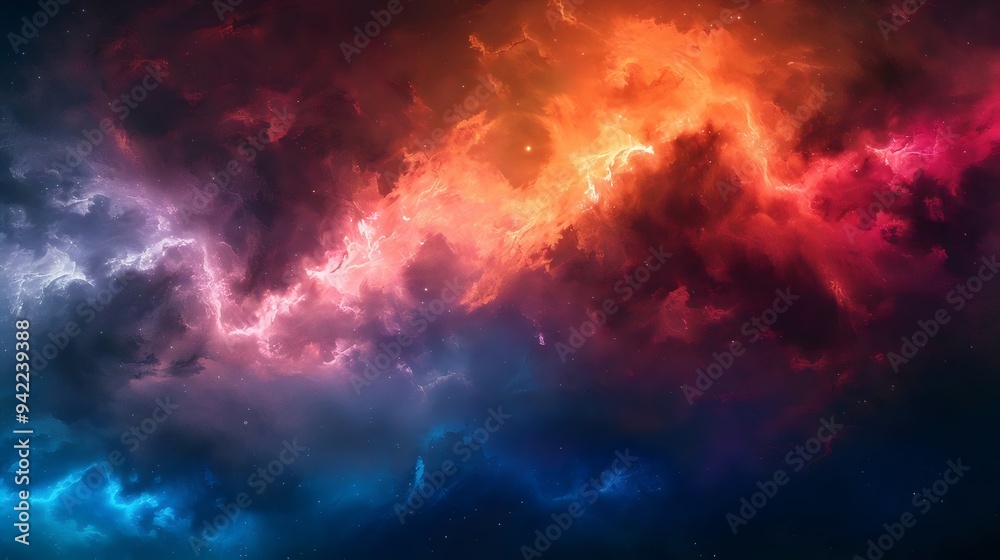 A colorful space background with a red and orange cloud A colorful space background with a red and orange cloud