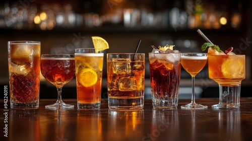 A variety of refreshing cocktails presented on a bar counter during a vibrant...