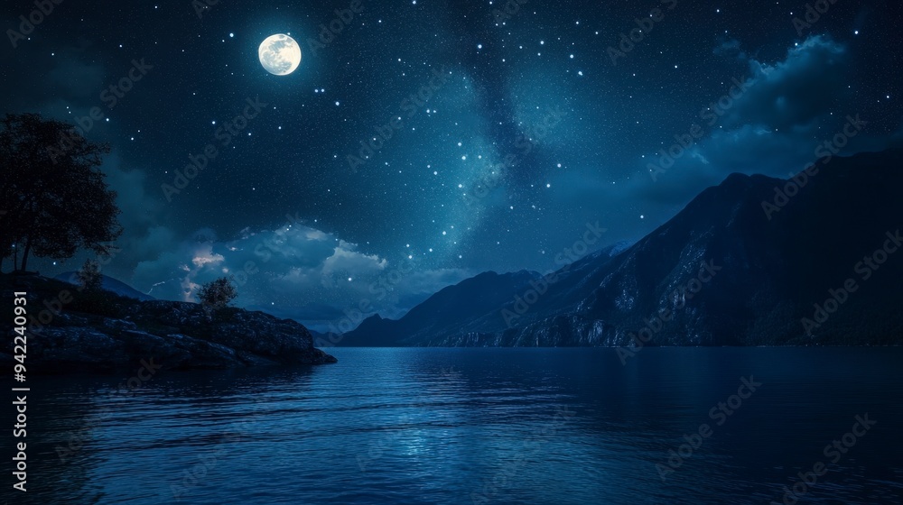 Enchanted Nocturnal Nature: Magnificent Views of Stars, Milky Way, and Moon Over Untouched Landscapes Enchanted Nocturnal Nature: Magnificent Views of Stars, Milky Way, and Moon Over Untouched Landscapes