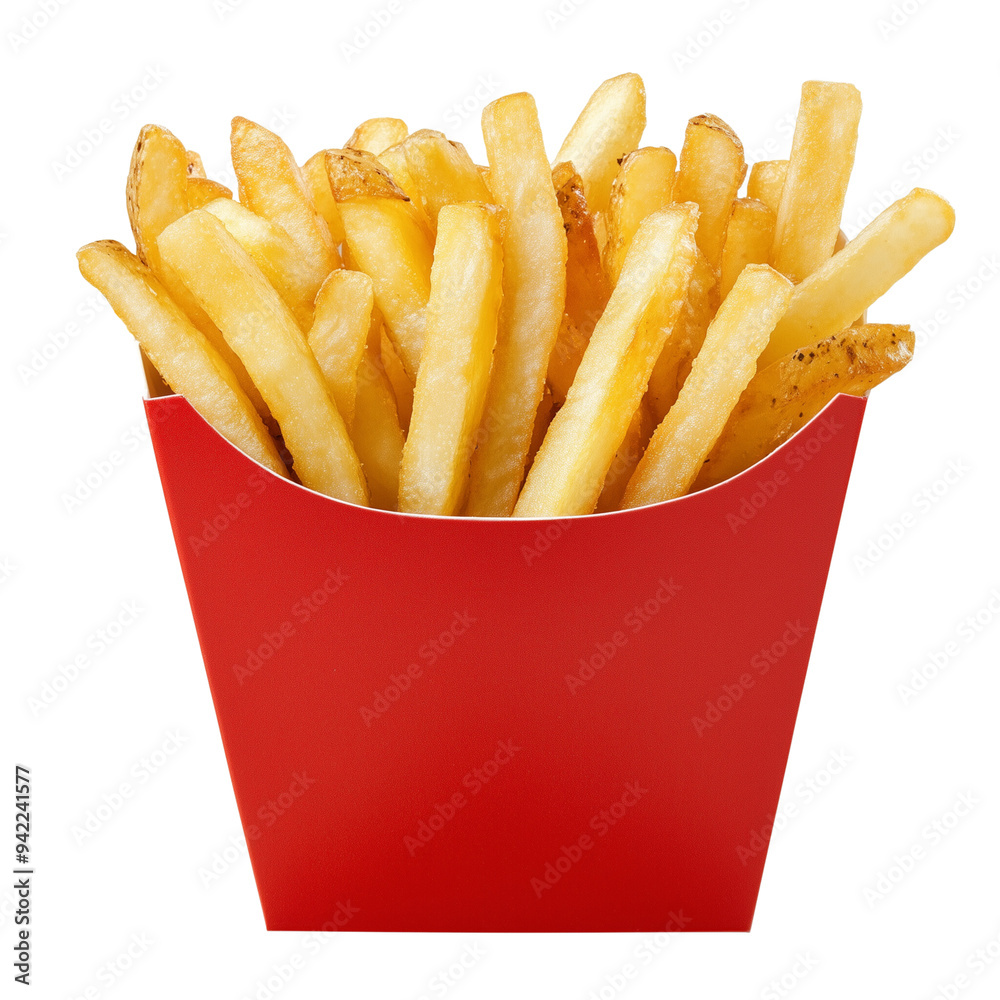 Golden, crispy French fries served in a classic red container Golden, crispy French fries served in a classic red container