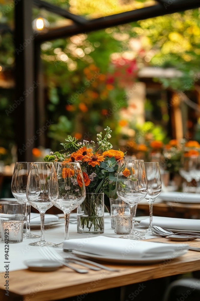 Elegant floral arrangements create a beautiful dining table setting for a spring celebration Elegant floral arrangements create a beautiful dining table setting for a spring celebration