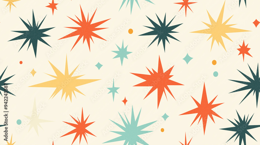 Mid century modern style flat design retro seamless pattern with starbursts Mid century modern style flat design retro seamless pattern with starbursts