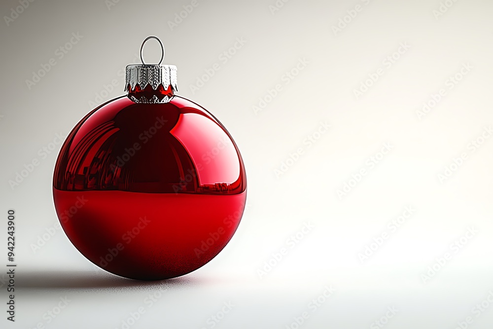 A minimalistic red Christmas bauble on a white background.