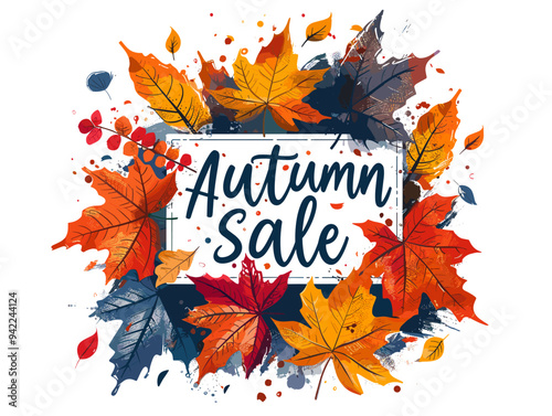 Autumn sale banner with leaves. Vector illustration in flat style on white background