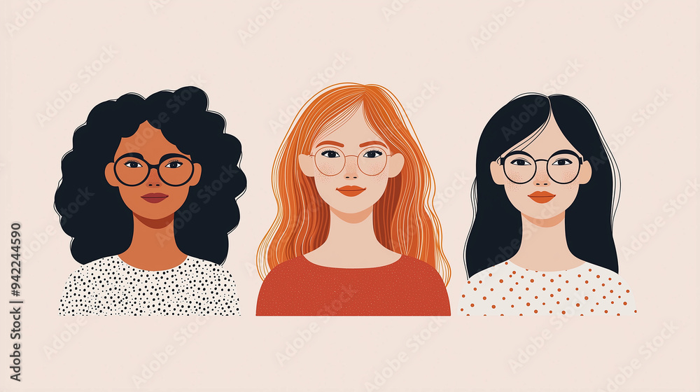 Diverse group of women in the workplace. Flat design artwork style, graphic banner Diverse group of women in the workplace. Flat design artwork style, graphic banner