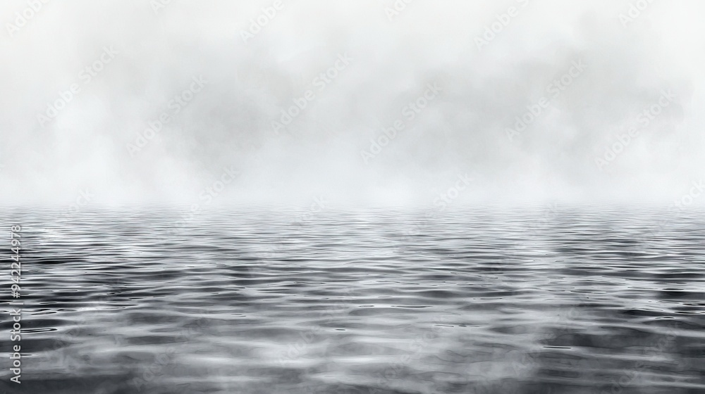 An image of a vast expanse of water shrouded by misty clouds An image of a vast expanse of water shrouded by misty clouds