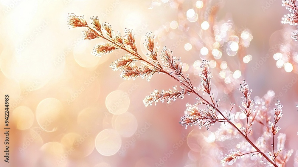 A plant's close-up with droplets of water on its leaves and a soft boke in the background A plant's close-up with droplets of water on its leaves and a soft boke in the background