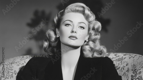 1940s Hollywood glamour shot with soft focus and film grain, timeless beauty, vintage style