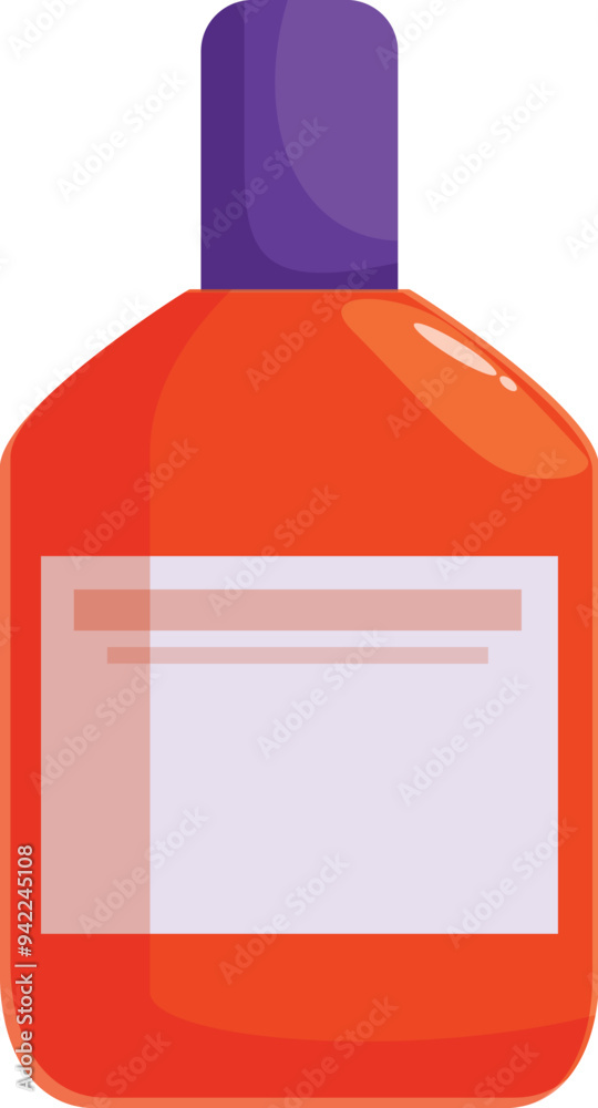 Orange plastic bottle with a purple cap for shampoo, shower gel, lotion or other cosmetics is standing on a white background Orange plastic bottle with a purple cap for shampoo, shower gel, lotion or other cosmetics is standing on a white background