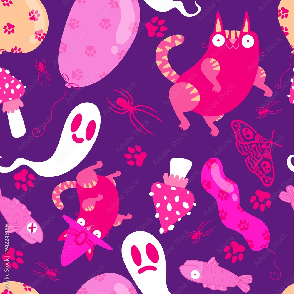 Halloween animals seamless cats and pumpkins pattern for wrapping paper Halloween animals seamless cats and pumpkins pattern for wrapping paper