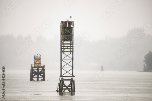 USA, Oregon. Columbia River, buoy markers for boaters on Columbia River. photo