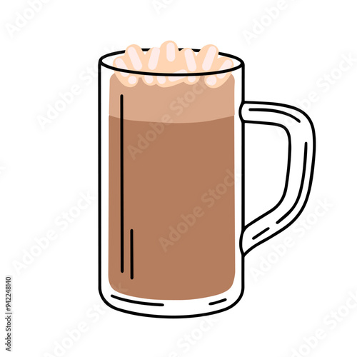 Mug of cocoa isolated on white background. Cup of hot winter drink. Vector illustration of cocoa with marshmallow