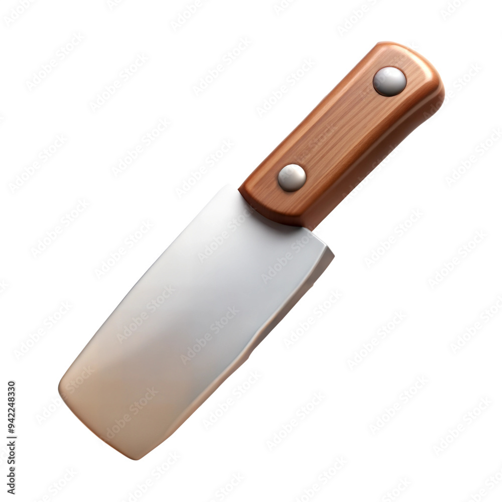 Animated 3D meat cleaver with wooden handle, isolated on transparent background Animated 3D meat cleaver with wooden handle, isolated on transparent background