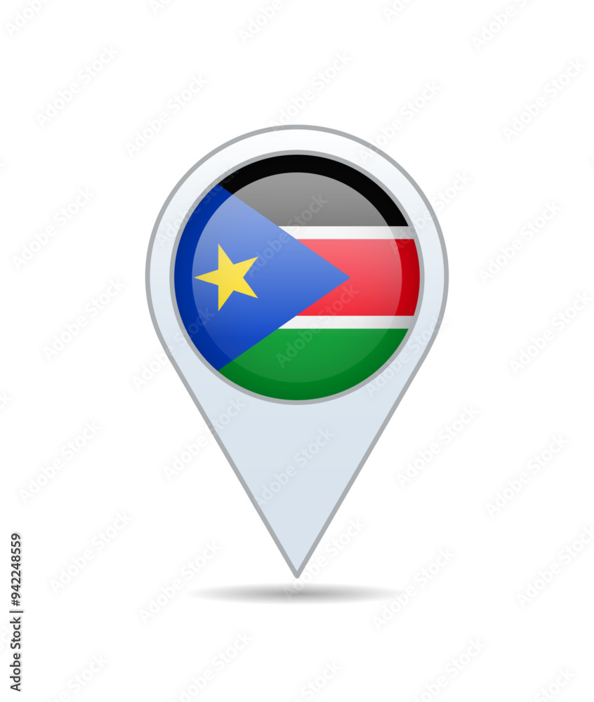 South Sudan - flag pin for map. Vector illustration. South Sudan - flag pin for map. Vector illustration.