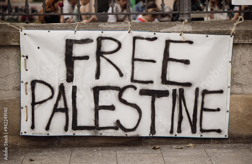 Free palestine text on white transparency