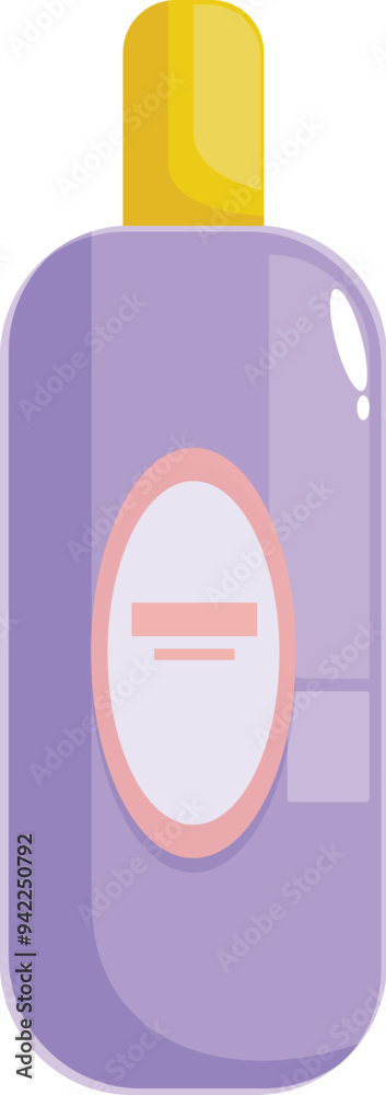 Purple plastic bottle with a yellow cap and blank label, containing a cosmetic product Purple plastic bottle with a yellow cap and blank label, containing a cosmetic product