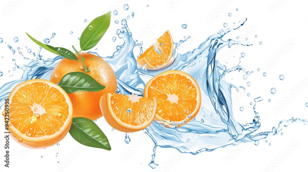 Fresh Oranges Splashing in Water Fresh Oranges Splashing in Water