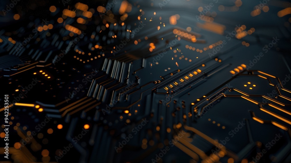 Close-up of Circuit Board with Glowing Lines Close-up of Circuit Board with Glowing Lines
