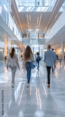 Modern Workspace Dynamic Professionals Walking Bright Hallways. AI Generated