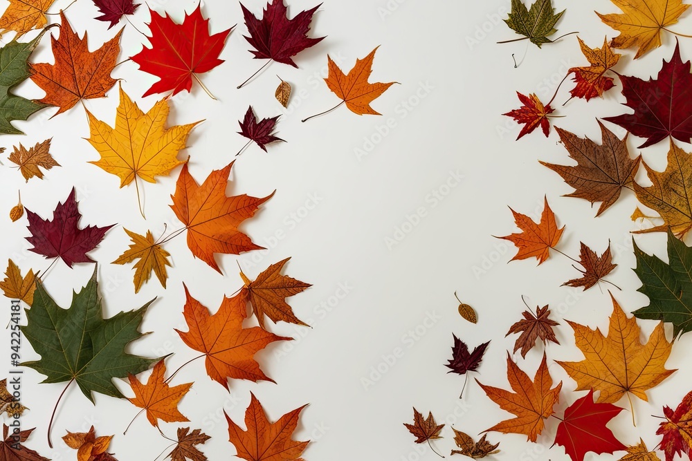 Obraz premium Vibrant Autumn Leaves and Branches on a White Background Inspiring Decorative Art