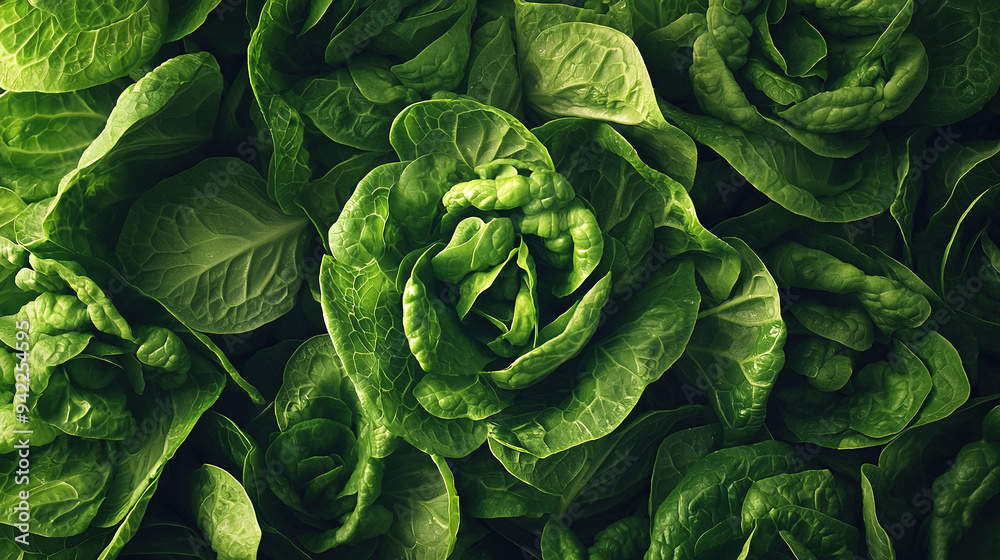 Obraz premium Close-up of several green lettuce leaves