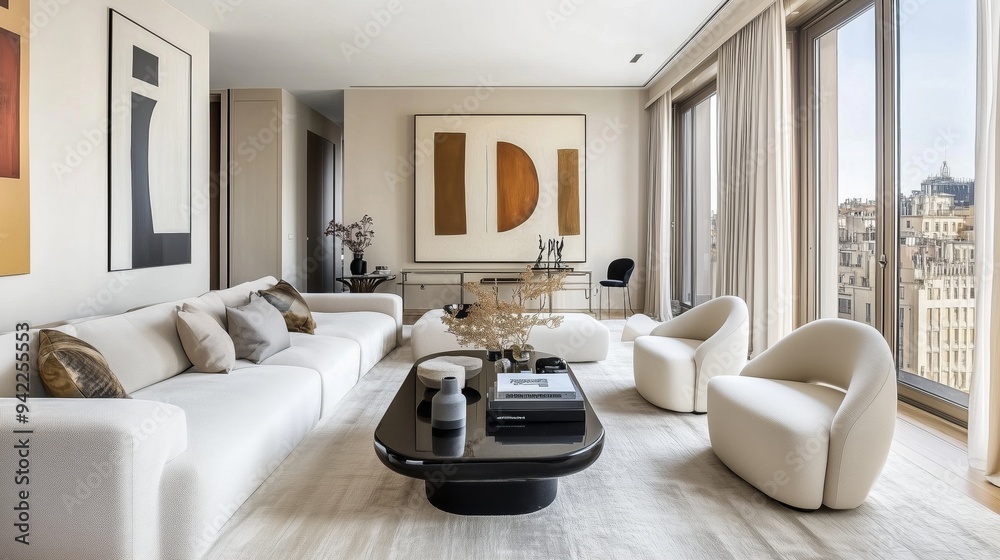 Fototapeta premium Modern living room. The room has a modern and minimalist design.