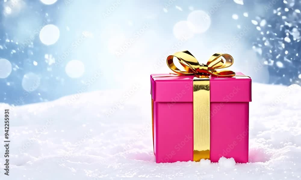 Joyful pink gift box shining in the snow under a winter sky during the festive season, creating a magical and heartwarming atmosphere of celebration and surprise. Generative AI Joyful pink gift box shining in the snow under a winter sky during the festive season, creating a magical and heartwarming atmosphere of celebration and surprise. Generative AI
