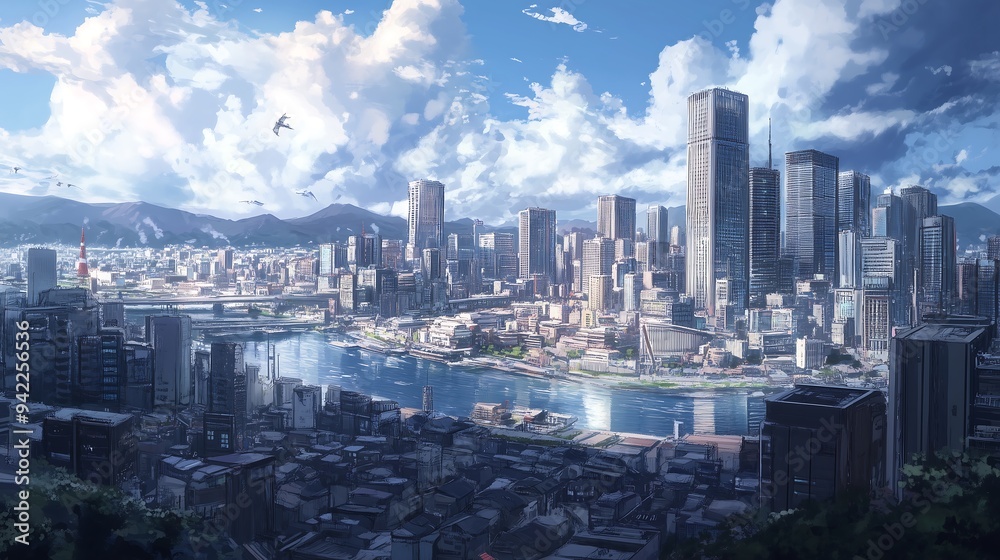 Fototapeta premium anime city landscape