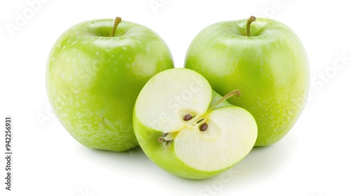 Three Green Apples, One Sliced