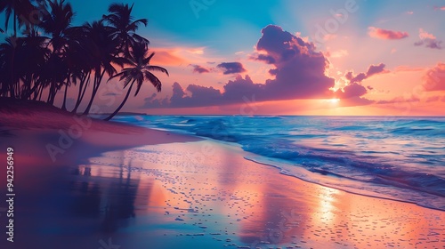 Serene Tropical Beach in Punta Cana, Dominican Republic Palm Trees Adorning a Sandy Island Oasis