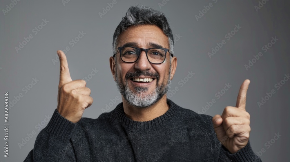 A person with a beard and glasses gives a thumbs up, suitable for positive imagery or customer service scenarios A person with a beard and glasses gives a thumbs up, suitable for positive imagery or customer service scenarios