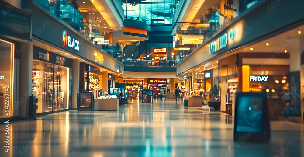 A large shopping mall with many stores including Black A large shopping mall with many stores including Black