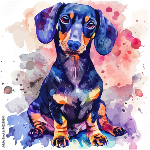 vector illustration of a cartoon dachshund animation, painted with watercolor, isolated on a white background, dachshund animation photo