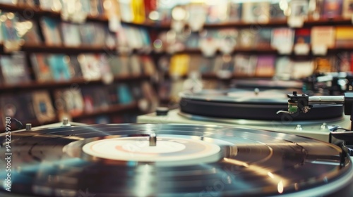 Close-up of a Record Player in a Record Store